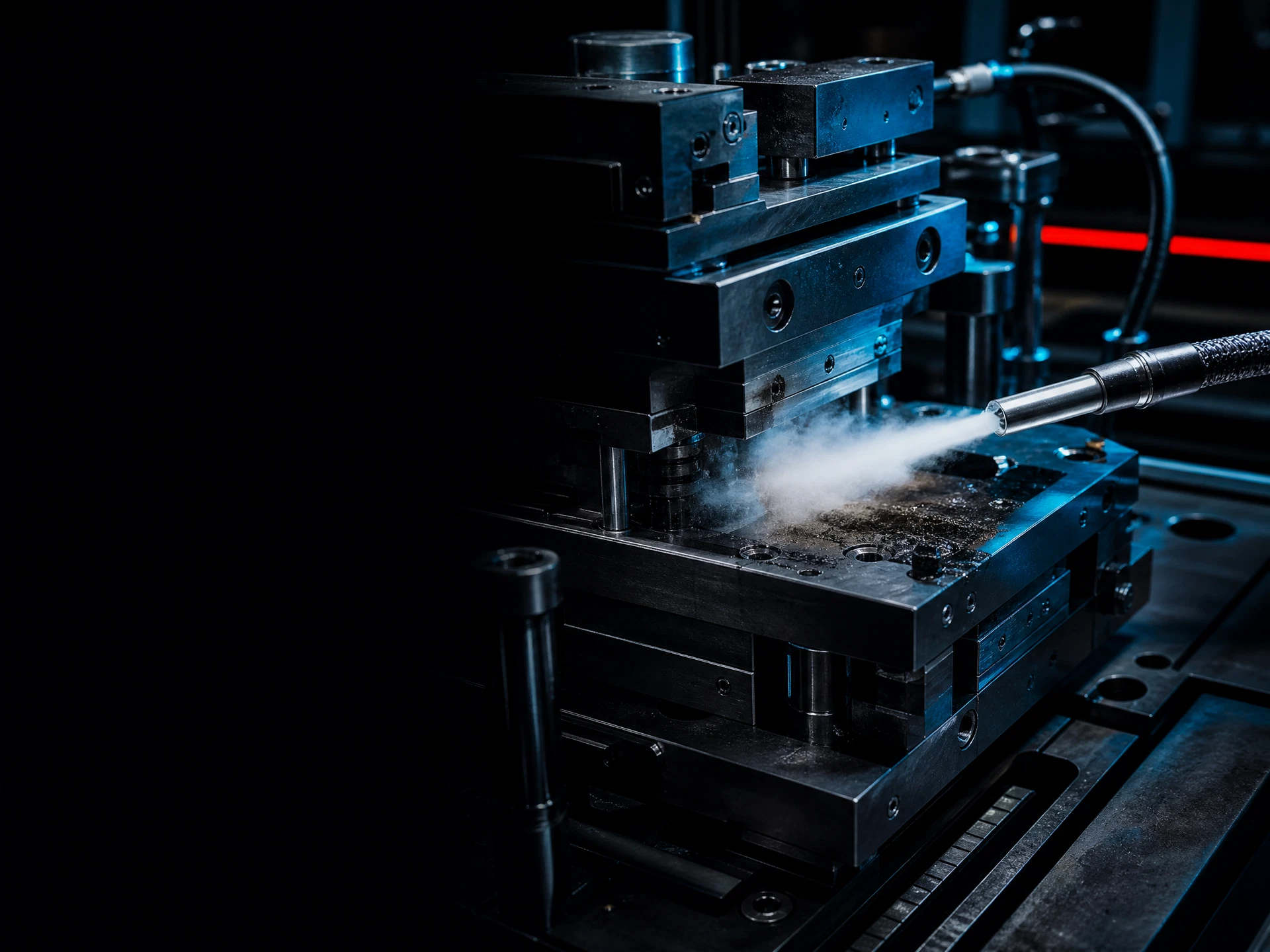 Illustrative industrial machinery during controlled dry ice cleaning